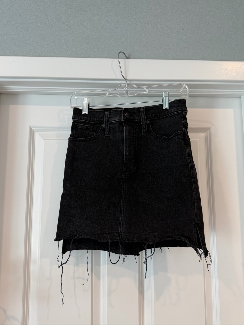 Madewell Black Raw-Hem Denim Mini Skirt